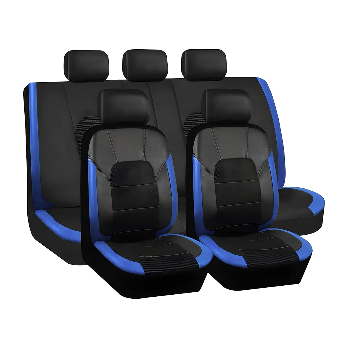 JNNJ 9 Stücke Auto Leder Sitzbezug Sets Atmungsaktiv Wasserdicht rutschfest Sitzschoner, Sitzbezüge Auto Vorne Und Hinten, Auto-Schonbezüge Set Fit Für SUV, Leder Autositzbezüge Universal(Blau) von JNNJ