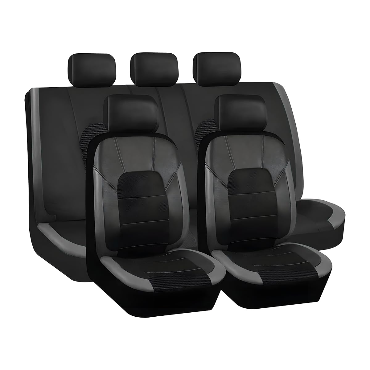 JNNJ 9 Stücke Auto Leder Sitzbezug Sets Atmungsaktiv Wasserdicht rutschfest Sitzschoner, Sitzbezüge Auto Vorne Und Hinten, Auto-Schonbezüge Set Fit Für SUV, Leder Autositzbezüge Universal(Grau) von JNNJ