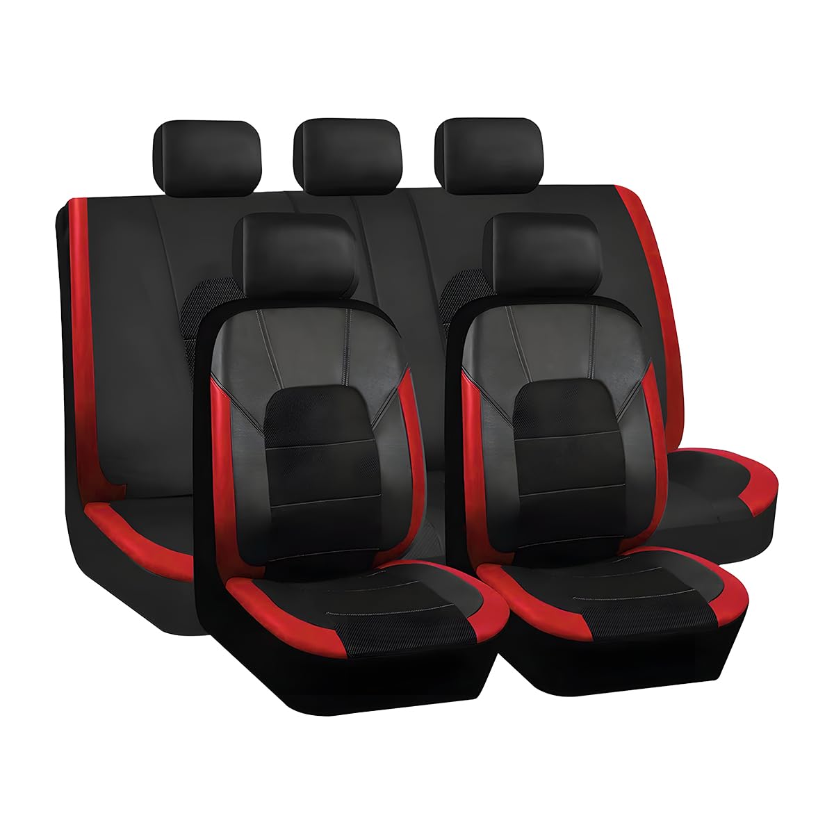 JNNJ 9 Stücke Auto Leder Sitzbezug Sets Atmungsaktiv Wasserdicht rutschfest Sitzschoner, Sitzbezüge Auto Vorne Und Hinten, Auto-Schonbezüge Set Fit Für SUV, Leder Autositzbezüge Universal(Rot) von JNNJ