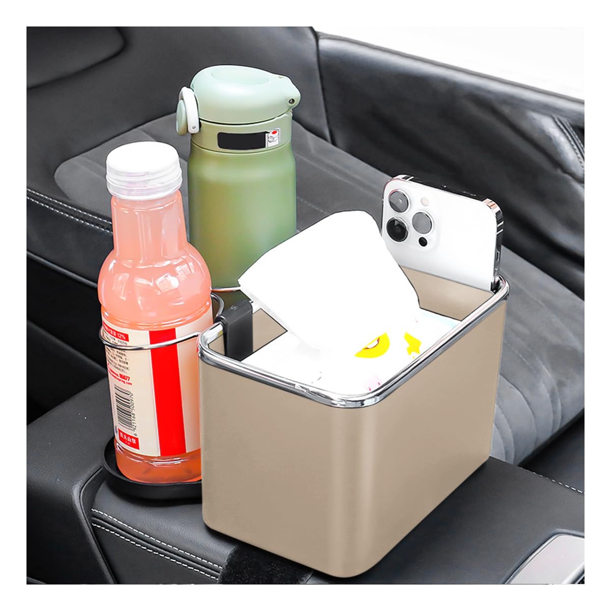 JNNJ Auto Armlehne Aufbewahrungsbox, Auto-Getränkehalter mit Aufbewahrungsbox, Multifunktionale Autokonsolen Telefon Taschentücher Wasserbecher Organizer(Beige) von JNNJ