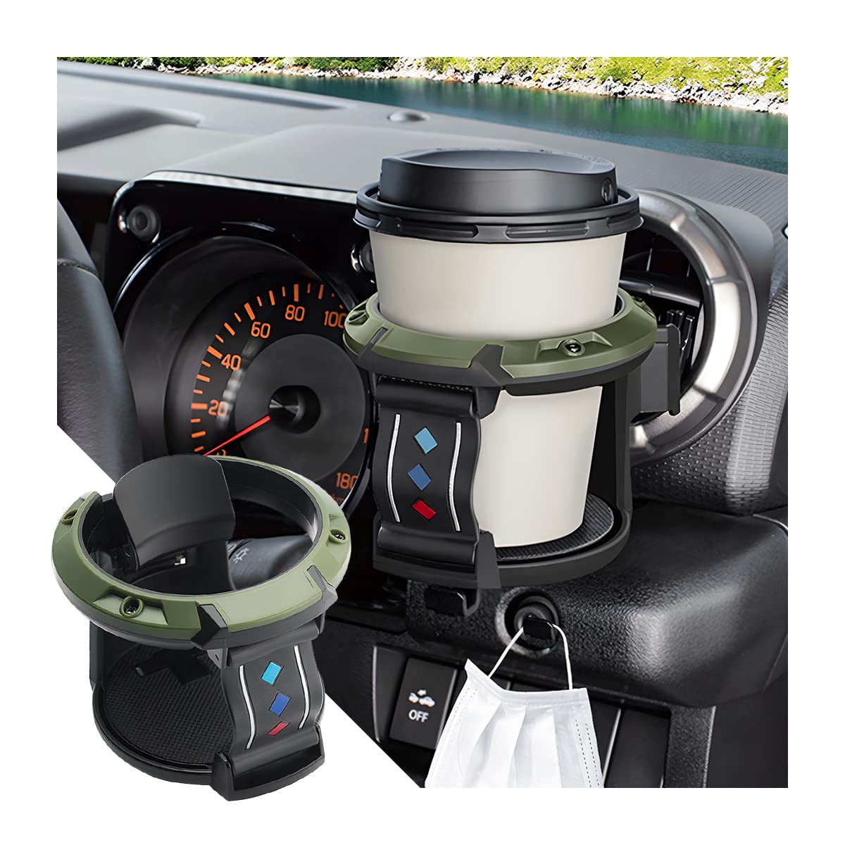 JNNJ Auto Getränkehalter, Universal Getränkehalter Auto Lüftung, Verstellbare Auto Lüftungshalterung Für Kaffeebecher Getränkedose, Für Den Meisten Fahrzeugen(Schwarz/Grün) von JNNJ