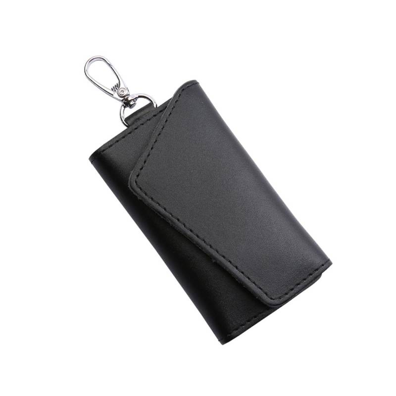 JNNJ Auto Schlüsselmappe aus Echtem Leder mit Haken, Auto Schlüssel Organizer Etui mit Kartenhalter, Schwarz von JNNJ