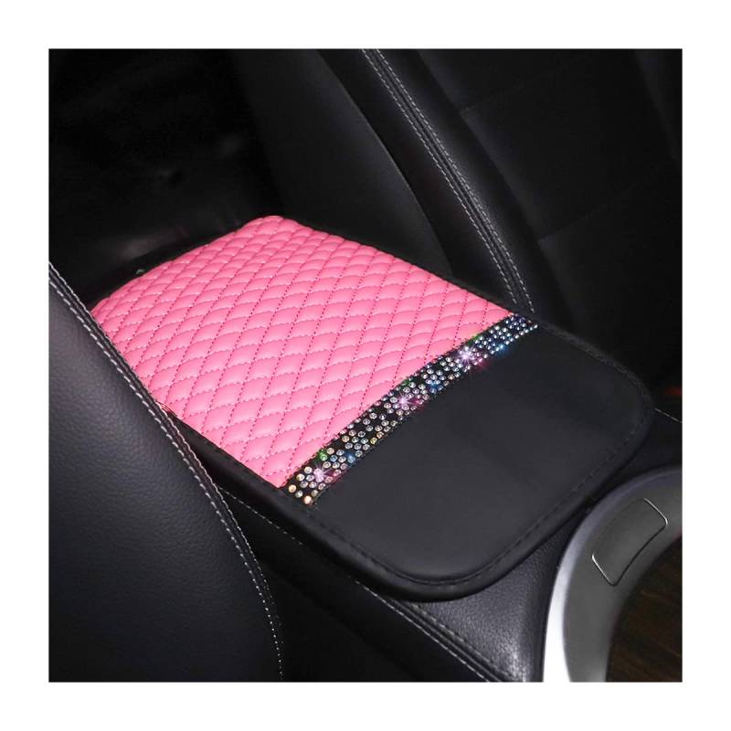 JNNJ Auto Mittelkonsolenpolster, Bling Wasserdichte Auto Armlehne Sitz Box Cover Schutz, Bling Autolederpolster Armlehnen Mittelkonsole Schutz Für Fahrzeuge(Rosa) von JNNJ