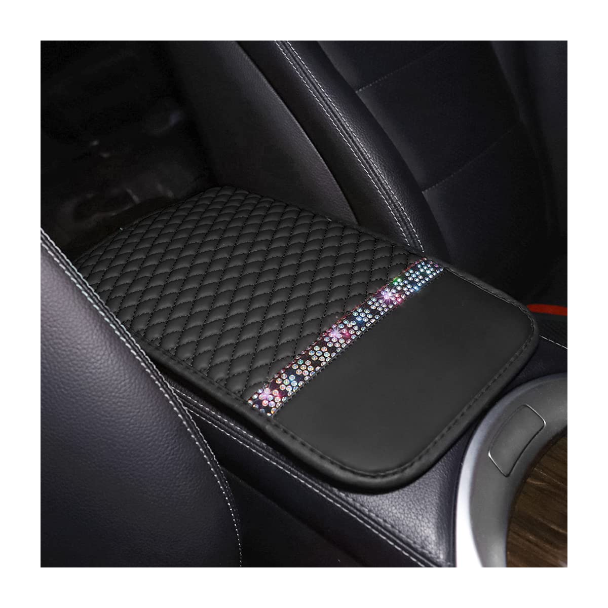 JNNJ Auto Mittelkonsolenpolster, Bling Wasserdichte Auto Armlehne Sitz Box Cover Schutz, Bling Autolederpolster Armlehnen Mittelkonsole Schutz Für Fahrzeuge(Schwarz) von JNNJ