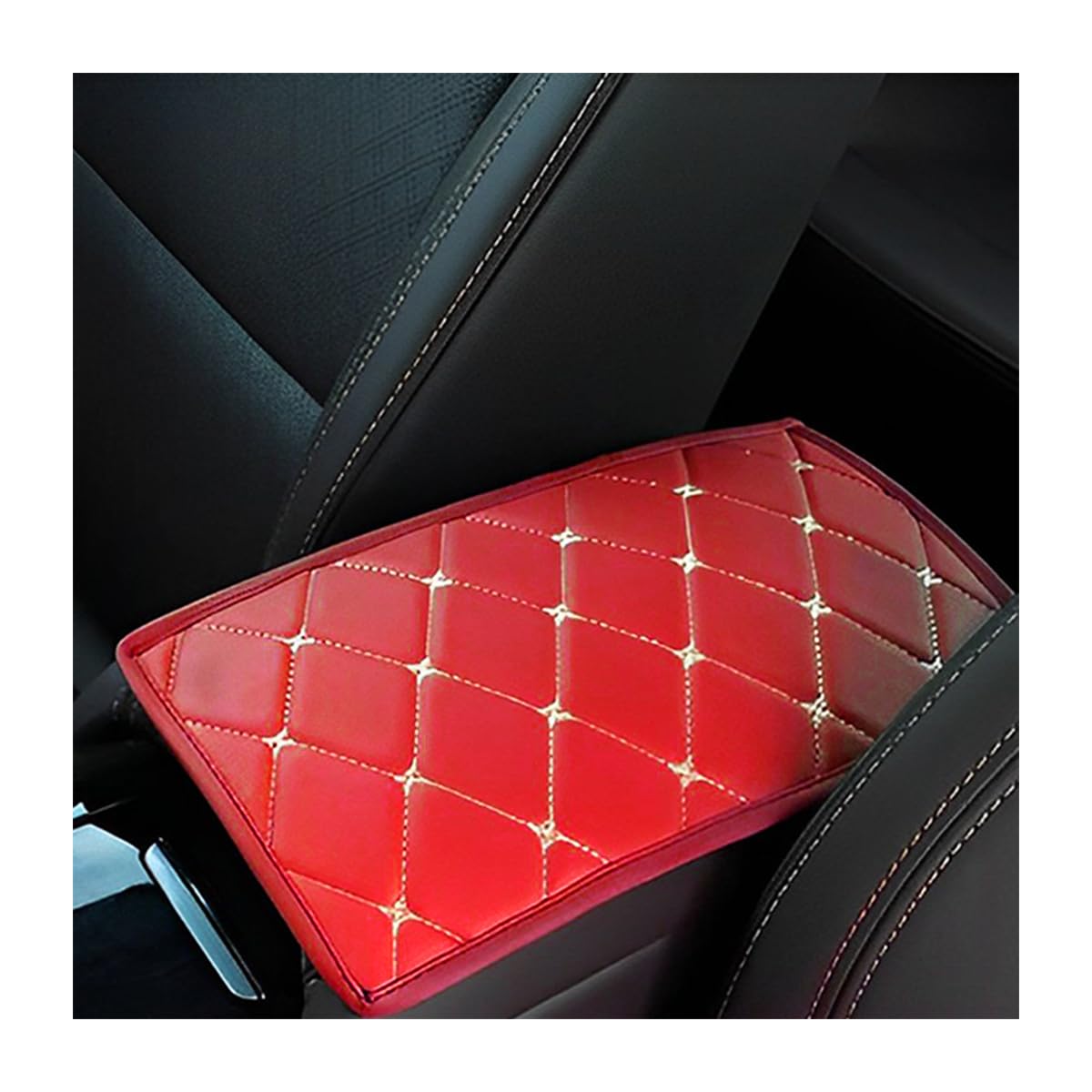 JNNJ Auto Mittelkonsolenpolster, Leather Car Armrest Box Pad, Mittelarmlehne Abdeckung Auto Armlehnen Mittelkonsole Schutz, Center Console Lederpolster(Rot/Beige) von JNNJ