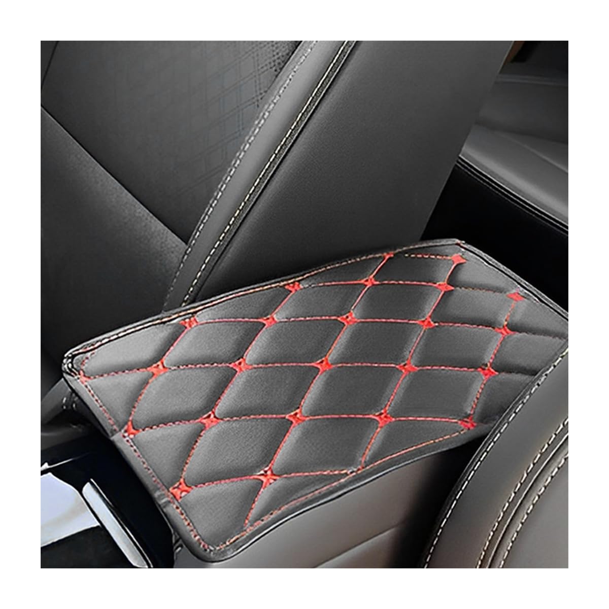 JNNJ Auto Mittelkonsolenpolster, Leather Car Armrest Box Pad, Mittelarmlehne Abdeckung Auto Armlehnen Mittelkonsole Schutz, Center Console Lederpolster(Schwarz/Rot) von JNNJ