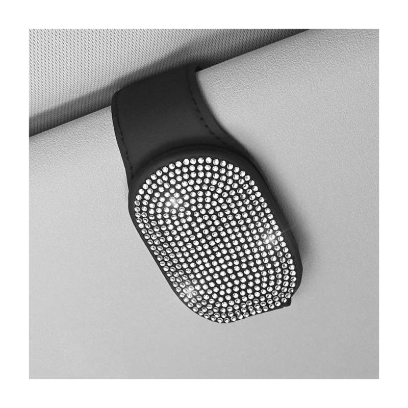 JNNJ Auto Sonnenblende Zubehör Magnetischer Brillenhalter, Leder Auto-Sonnenbrillen-Clip Für Ticket Karte, Glitzernder Diamant-Sonnenbrillen-Clip-Halter(Weiß) von JNNJ