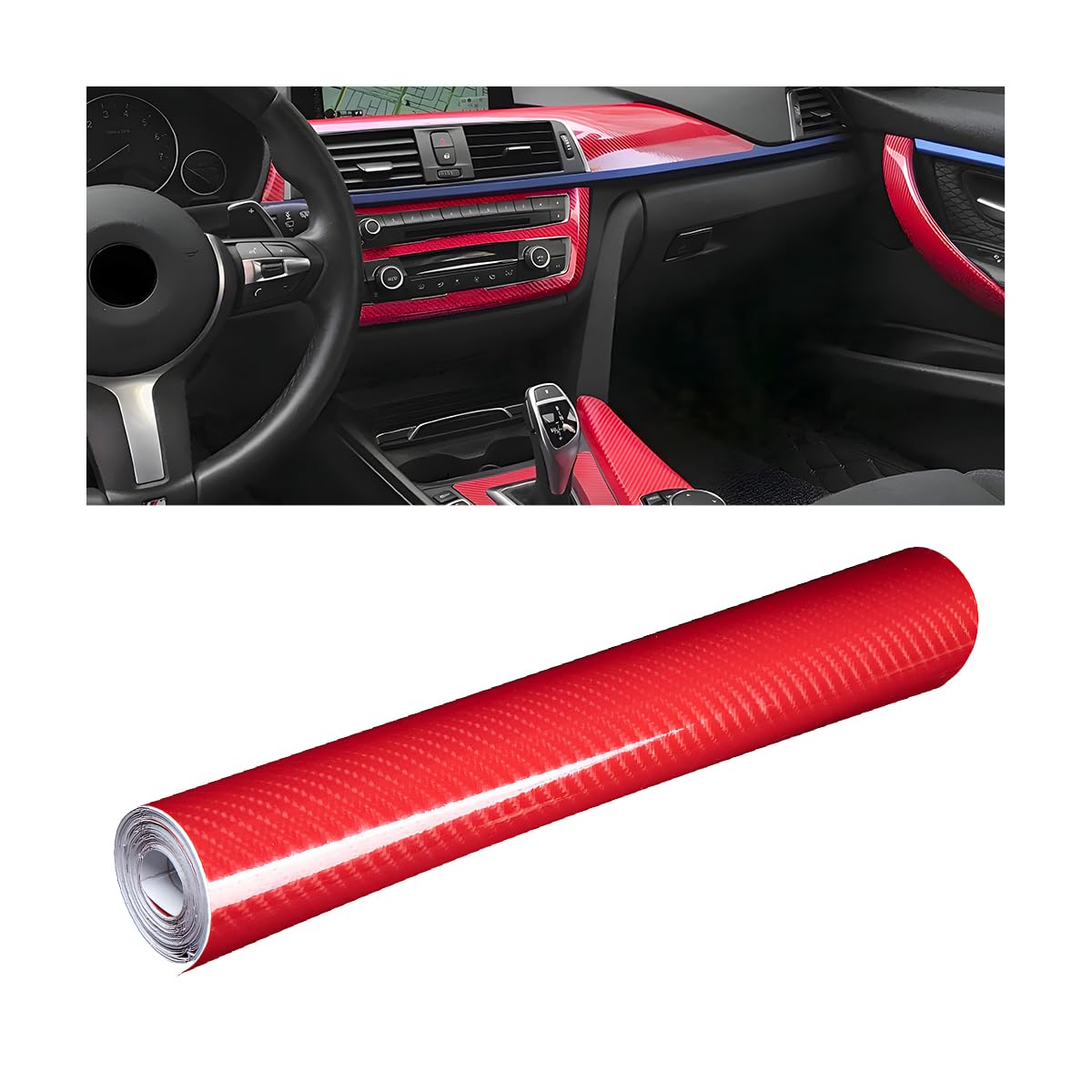 JNNJ Autofolie Carbon Folie Aufkleber, 6D Selbstklebend Autofolie Aus Vinyl, Klebefolie Karbon Carbon Innenraum Folierung Fiber Lackschutzfolie Glanz Für Auto(Rot) von JNNJ