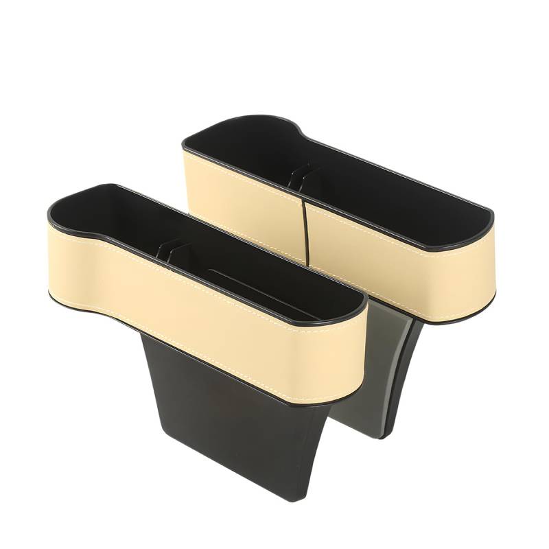 JNNJ Autositzlücken-Organizer Aufbewahrungsbox, Leder Auto Lückenfüller Organizer, Auto-Mittelkonsole,Vordersitzlückenfüller Autositz-Seitentaschen-Organizer(Beige) von JNNJ