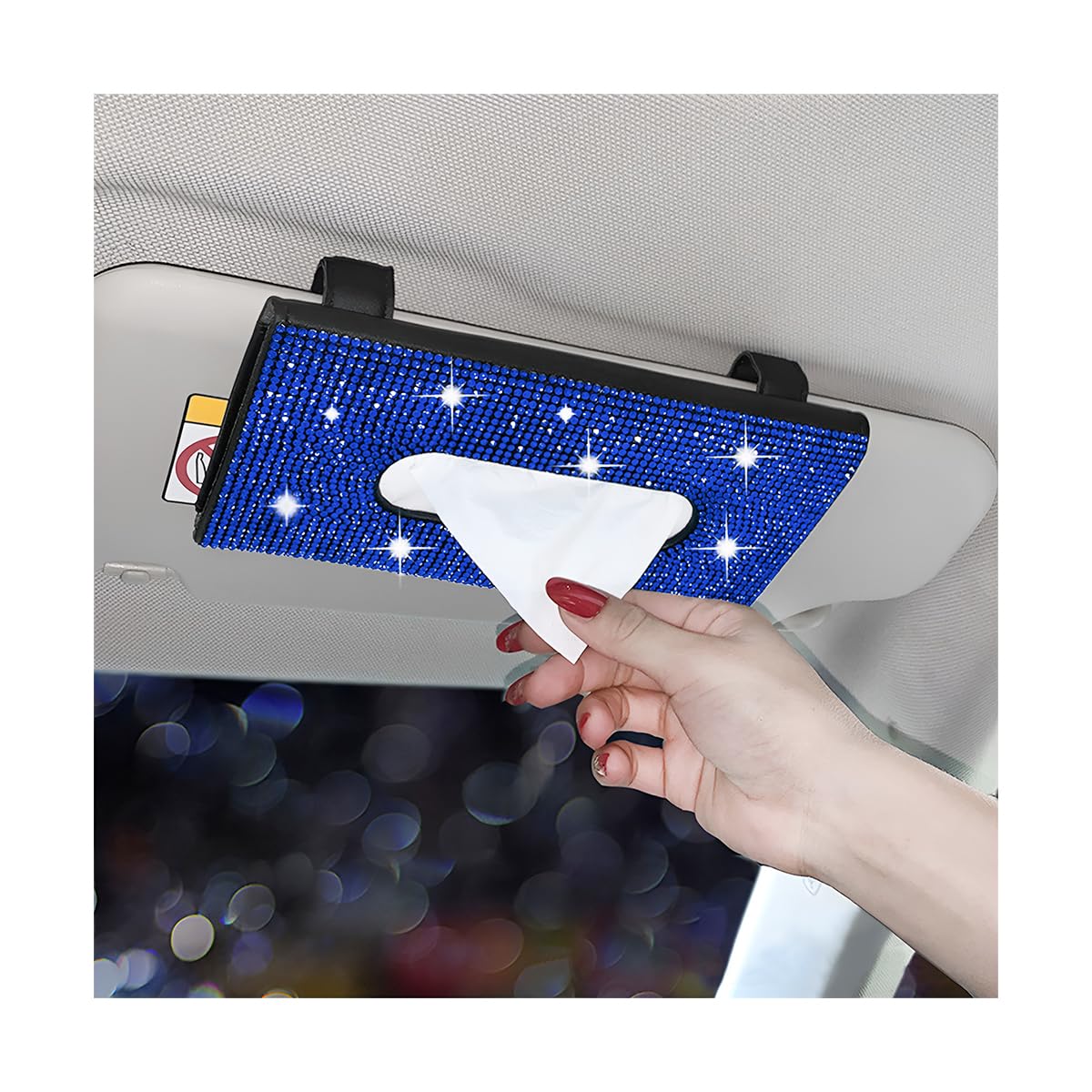 JNNJ Bling Auto Tissue Holder Halter, Auto Taschentuchbox Glitzer, Bling Taschentuchbox für Sonnenblende, Crystal PU Leather Car Sun Visor Cosmetic Tissue Box(Blau) von JNNJ