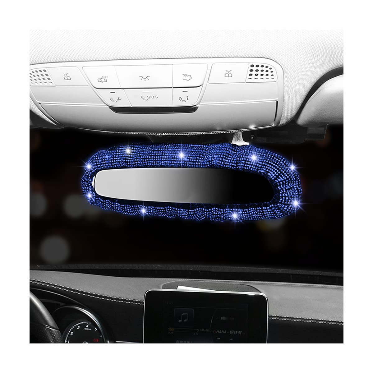 JNNJ Bling Strass Auto Rückspiegel Abdeckung, Diamant-Innenspiegel-Dekoration, Glitzer Auto Rückspiegel Gummiband, Auto Innendekoration Zubehör für Frauen(Blau) von JNNJ