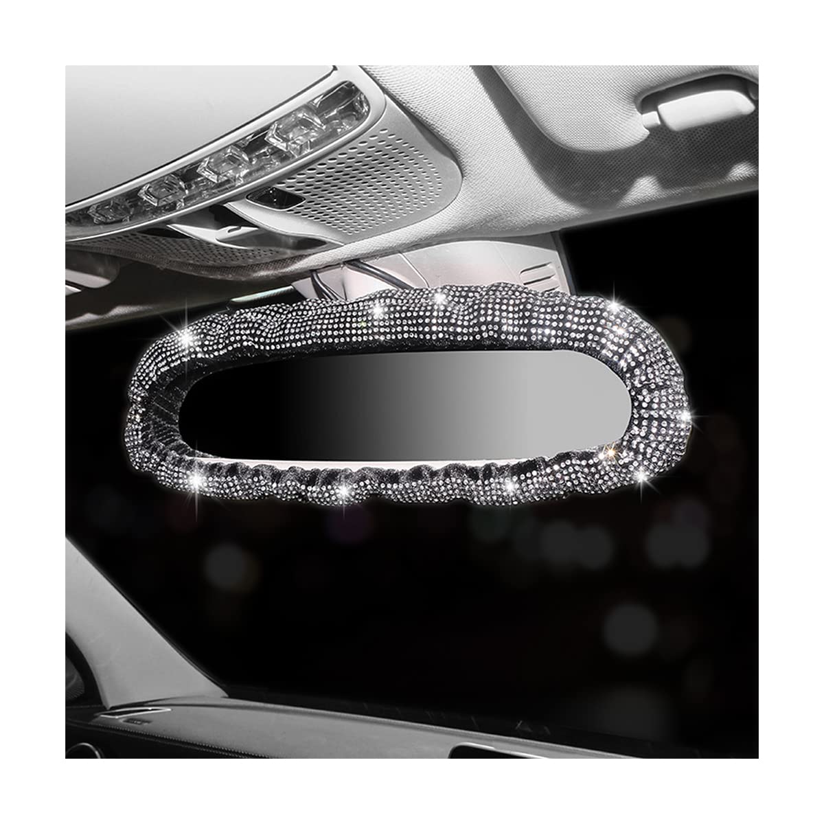 JNNJ Bling Strass Auto Rückspiegel Abdeckung, Diamant-Innenspiegel-Dekoration, Glitzer Auto Rückspiegel Gummiband, Auto Innendekoration Zubehör für Frauen(Weiß) von JNNJ