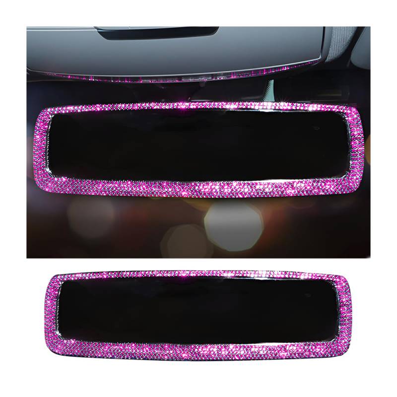 JNNJ Bling Strass Autospiegel, Glitzer Automotive Innenspiegel, Diamanten Beschlagene Auto Rückspiegel, Universal Niedlich Autos Innenzubehör für Mädchen Damen(Rosa) von JNNJ