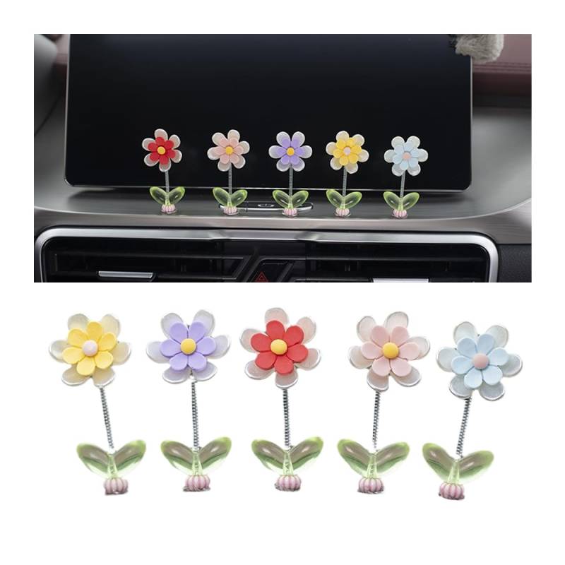 JNNJ Blumen Auto Armaturenbrett Dekorationen, Auto Mitte Konsole Dekor Schütteln Blume Dekoration Tanzen Armaturenbrett Blume, Niedliche Blume Auto Ornament Schütteln Gänseblümchen Dashboard Akzent von JNNJ