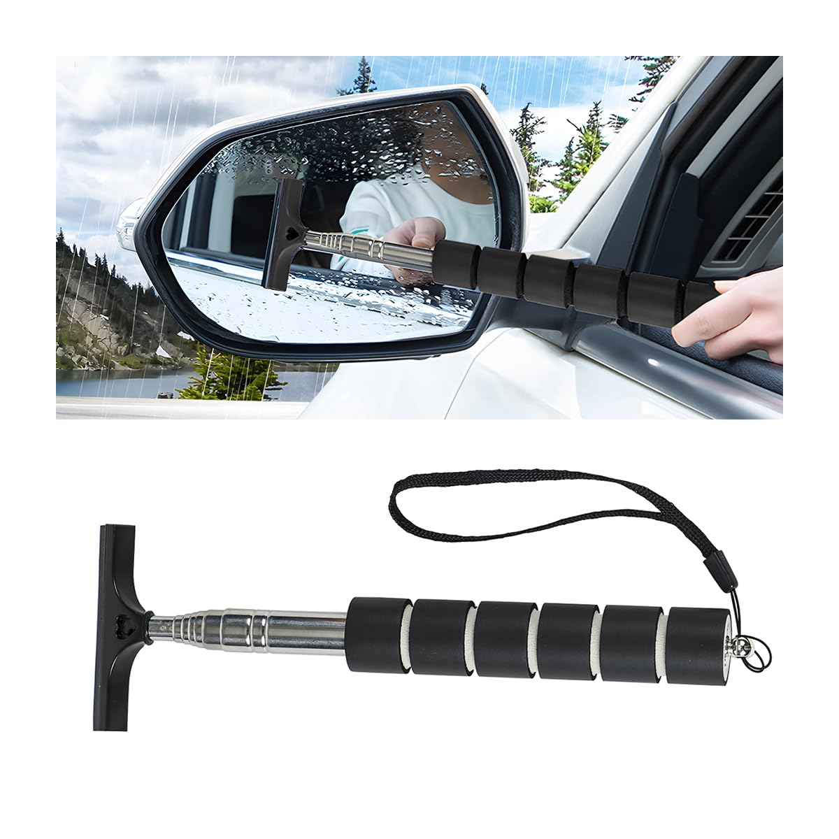 JNNJ Einziehbarer Auto-Rückspiegelwischer, Tragbarer Auto-Spiegelwischer, Spiegelglas-Nebelreiniger, Verstellbarer Spiegelwischer für Regenwassernebel(Schwarz) von JNNJ
