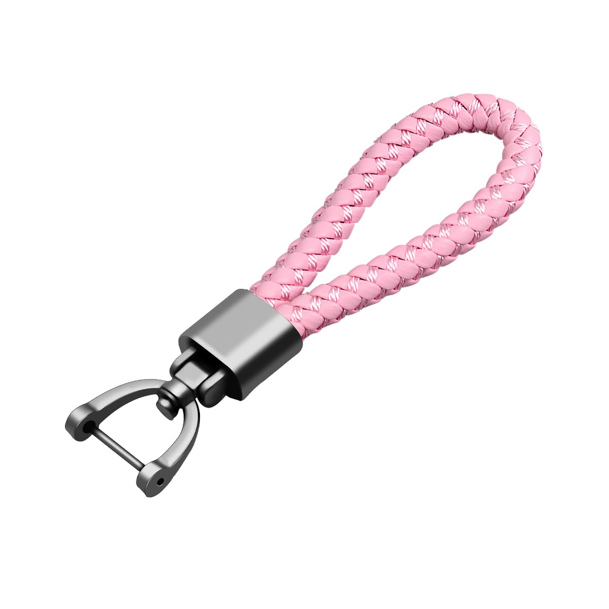 JNNJ Geflochtenes Leder Schlüsselanhänger, Auto Motorrad, Schlüsselanhängers Leder Geflochtenes Schlüsselband D Ring Schlüsselring Auto(Rosa) von JNNJ
