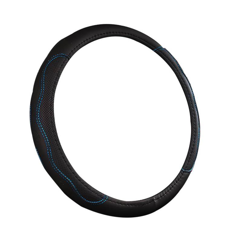 JNNJ Geprägter Lederlenkradbezug, Lenkradbezug Auto, Atmungsaktive Universal-Lenkradabdeckung, Sport Anti Rutsch Universal 38cm Lenkradbezug, Lenkrad Abdeckung Echtes Leder Anti Slip(Schwarz+Blau) von JNNJ