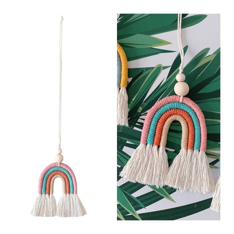 JNNJ Hängende Verzierung Für Auto Rückspiegel, Charme Regenbogen Wandbehang Mit Holzperlen Für Auto Dekoration, Woven Auto Ornamente Innenspiegel Anhänger(Rosa) von JNNJ