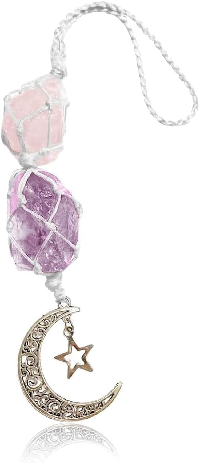 JNNJ Hängender Auto-Anhänger, Auto Innenraum Zubehör Crystal Charms, Healing Crystal Für Auto Hanging, Auto Anhänger Autospiegel Anhänge Decoration(Rosa/Violett) von JNNJ