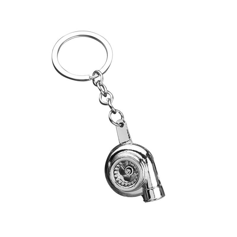 JNNJ Kreativer Metall-Schlüsselanhänger mit Turbolader, Polierter Autoschlüsselanhänger Turbo für Dekoration, Hülse Turbine Spinnerei Coole Auto Schlüsselbund（Silber） von JNNJ