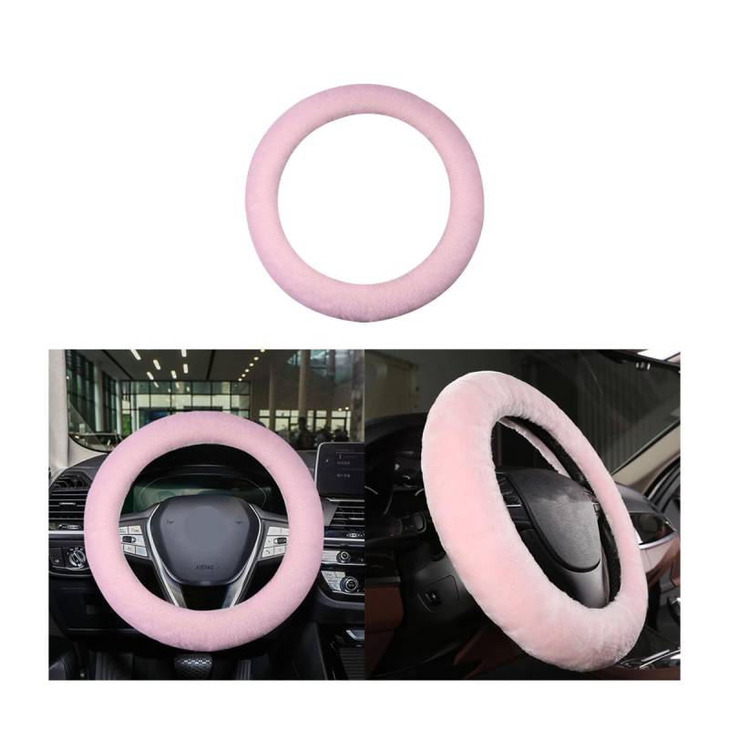 JNNJ Plüsch Lenkradabdeckung - Winter Warm Rutschfest Lenkradschutz, Auto Lenkradhülle Teleskop Abdeckung (Rosa) von JNNJ