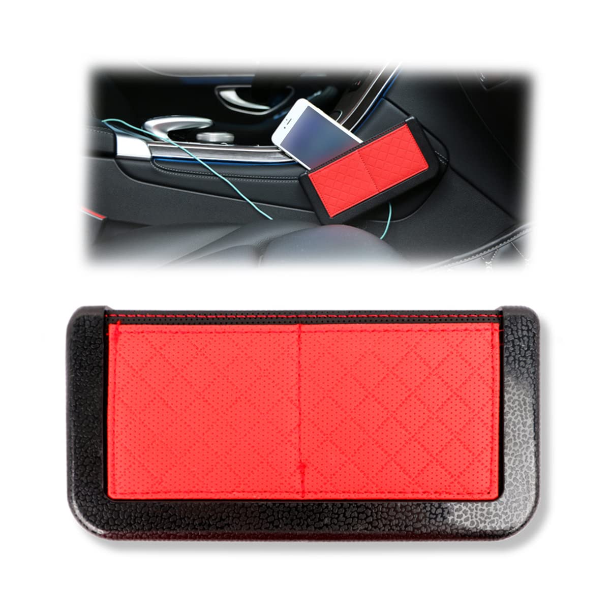 JNNJ Selbstklebend Autositz Aufbewahrungsbox, Auto Multifunktionale Aufbewahrungstasche für Handys, Auto Seitentaschen Organizer Universal für Fahrzeuge(Rot) von JNNJ