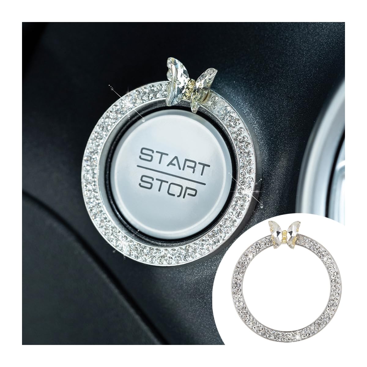 JNNJ Start Knopf Rings, Auto Start Button Ring, Auto Motor Start Stop Dekoration Ring, Auto-Zündknopf-Dekorationsring, Auto-Motor-Startknopfring, Ring Mit Gepunktetem Motor Stopp Knopf(Weiß) von JNNJ