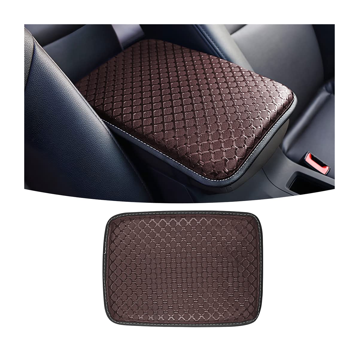 JNNJ Universal Center Console Lederpolster, Wasserdichte Auto Armlehne Sitz Box Cover Schutz, Universal Interior Auto Mittelkonsolenabdeckung für Fahrzeuge(Braun) von JNNJ