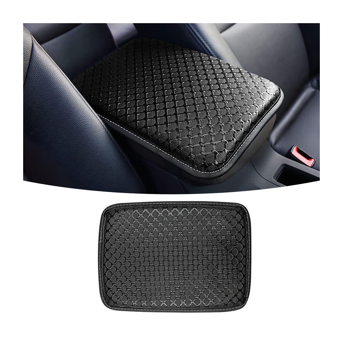 JNNJ Universal Center Console Lederpolster, Wasserdichte Auto Armlehne Sitz Box Cover Schutz, Universal Interior Auto Mittelkonsolenabdeckung für Fahrzeuge(Schwarz) von JNNJ