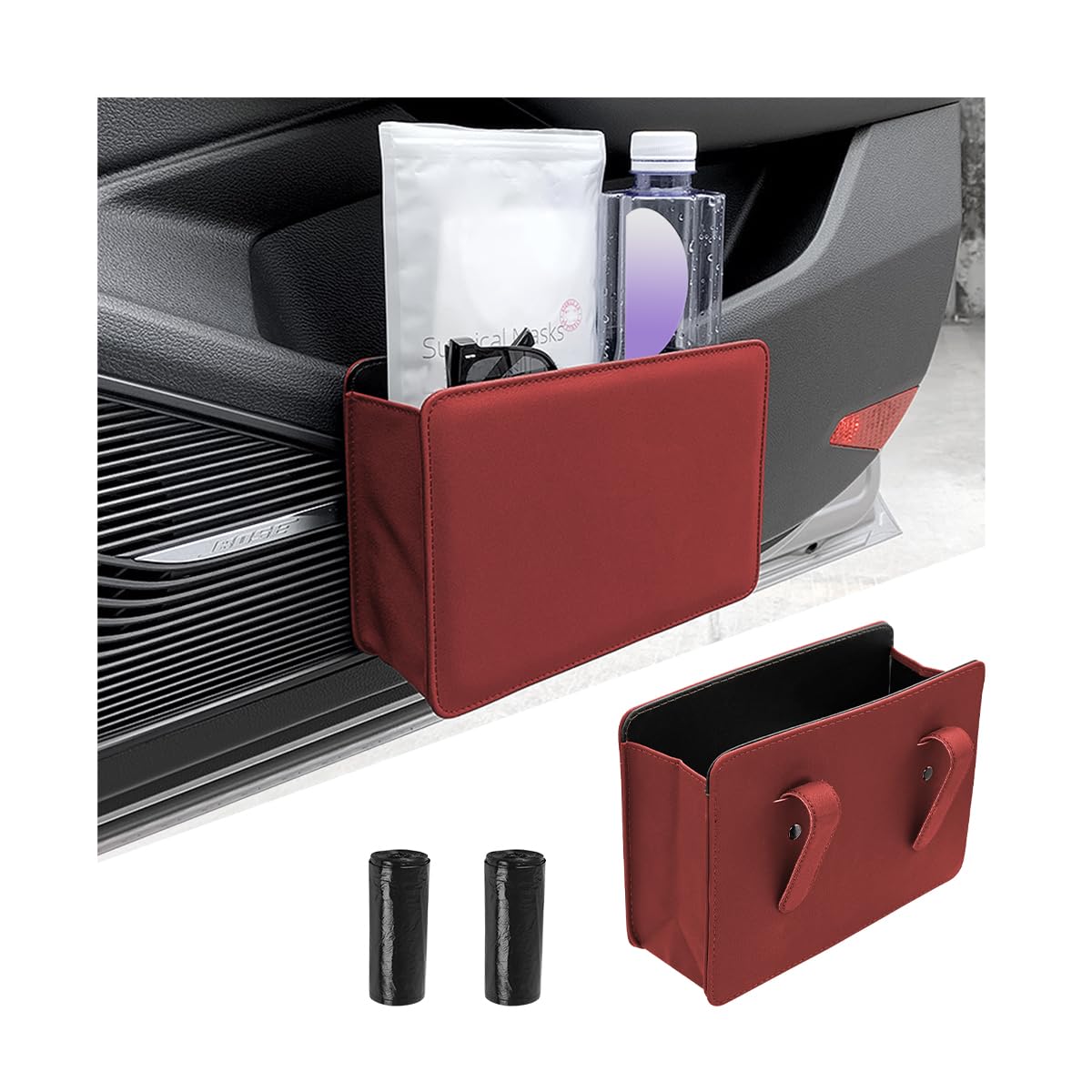 JNNJ Universal Faltbare Auto Mülltonne Papierkorb, Mülleimer Auto, Auslaufsicherer Auto-Aufbewahrungsbeutel, Auto Organizer Interieur Aufbewahrungsbeutel(Weinrot) von JNNJ