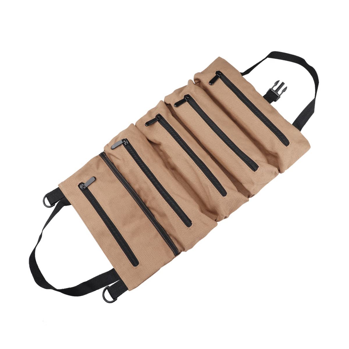 JNNJ Werkzeugrollen-Organizer, Auto-Werkzeug-Rolltasche Mit Reißverschluss Taschen, Multi-Purpose Canvas Tool Roll for Elektriker, Haushalt, Auto Motorrad(Khaki) von JNNJ