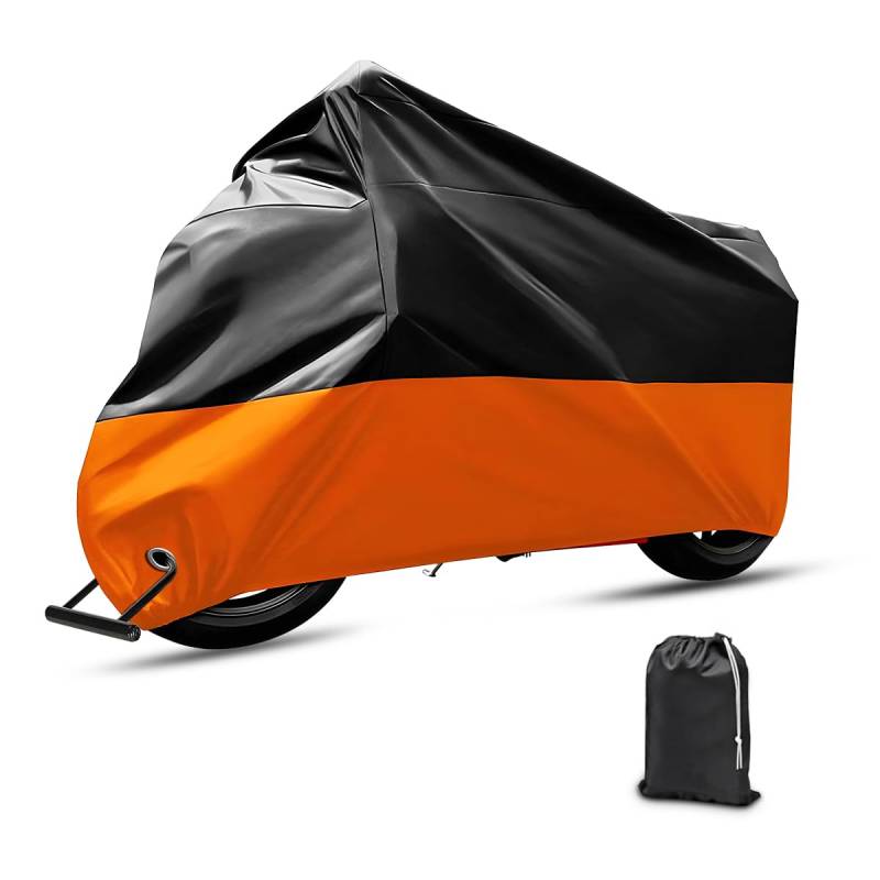 JNNJ wasserdichte Motorradabdeckung, Universelle wasserdichte Motorrad-Abdeckplane, Motorrad Roller Anti-Uv Staubschutz Für Draußen, Für Roller Motorrad(Schwarz/Orange) von JNNJ