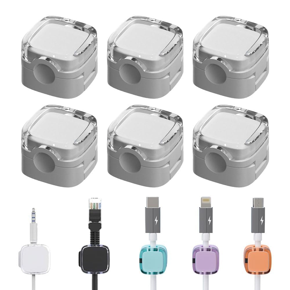 JOHNBOLIN 2024 Neue 6 Stück Kabelhalter Kabel Management,Magnetic Cable Clips,Verstellbare Kabel Organizer Kabelhalter selbstklebend, Kabel Organizer Selbstklebend für Schreibtisch, Nachttisch (Weiß) von JOHNBOLIN