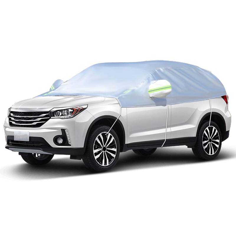 Halbe Autoabdeckung, wasserdichte Auto-Front- und Heckscheibenabdeckung, Winter-Auto-Windschutzscheiben-Schneeabdeckung mit reflektierenden Riemen, universelle Passform für die meisten Autos (SUV) von JOJOCY