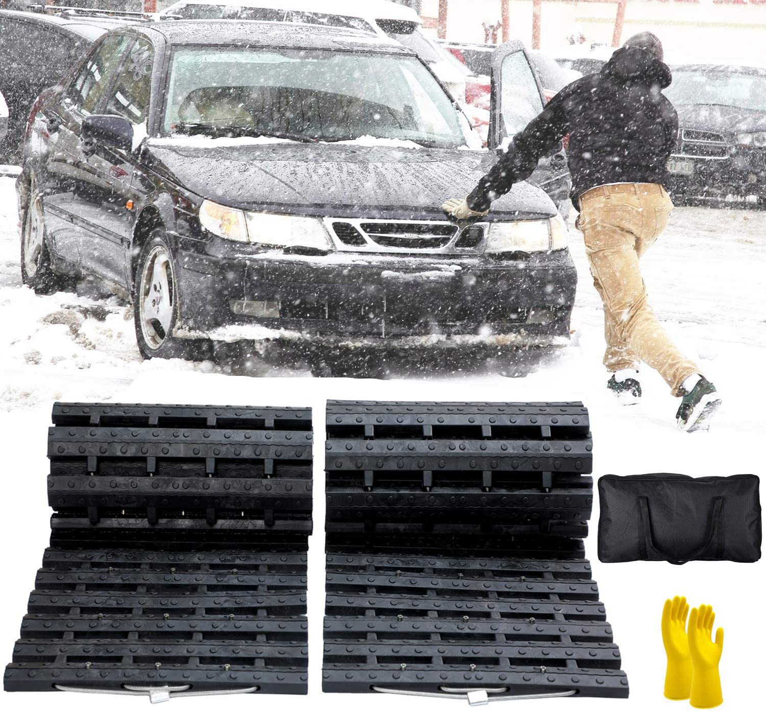 Reifen-Traktionsmatte, tragbare Notfallgeräte für Pickups Schnee, Eis, Schlamm und Sand für Autos, LKW, Van oder Flottenfahrzeuge (2 x 99 cm) von JOJOMARK