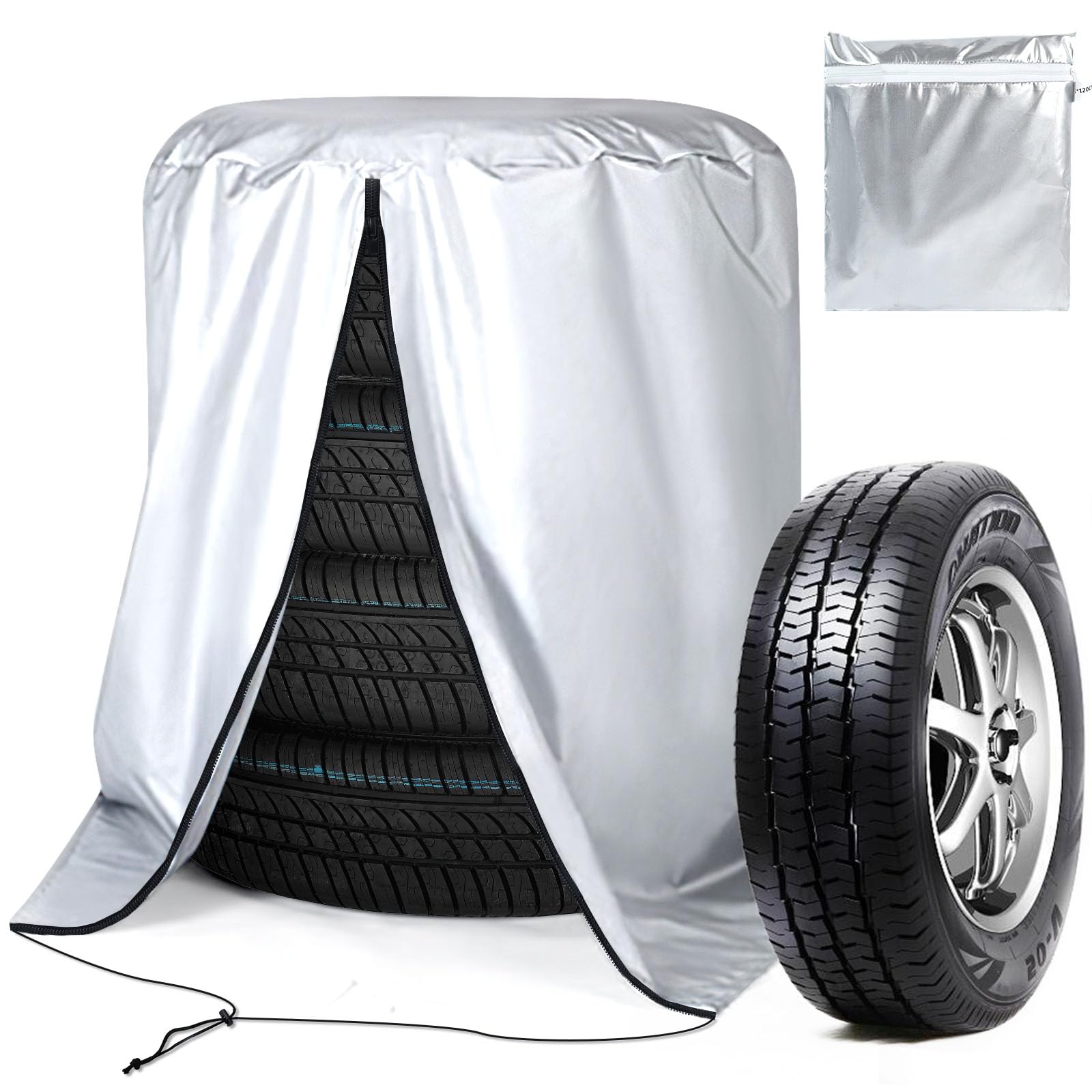JOLIGAEA Universale Reifenabdeckung, 82 x 120 cm Auto Reifentasche, 210D Oxford Wasserdicht Staubdicht Reifenhülle, Reifenschutz mit Reißverschluss, Reifentaschen für 4 Reifen Schutzhülle von JOLIGAEA