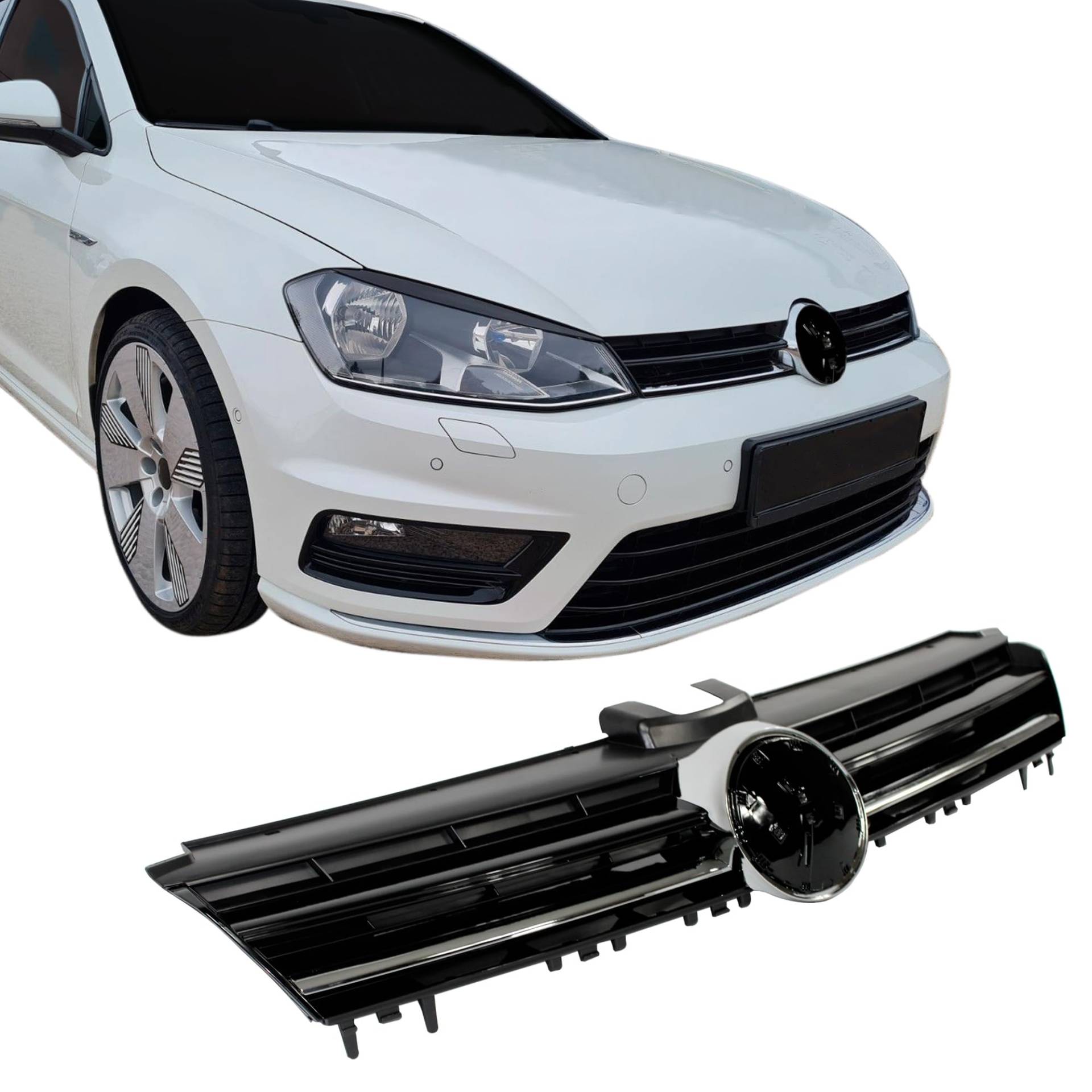 JOM 5G0853653RME Kühlergrill Kühlergitter für Golf 7 schwarz glanz mit Chromleiste R Look mit Aussparung für das Emblem JOM 5G0853653RME Kühlergrill Kühlergitter für Golf 7 schwarz glanz mit Chromleiste R Look mit Aussparung für das Emblem von JOM Car Parts & Car Hifi GmbH