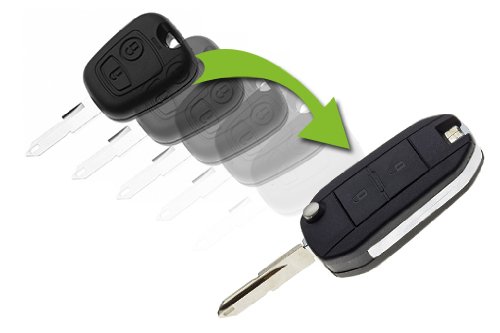 JONGO - Autoschlüssel-Gehäuse mit Klappschlüssel kompatibel mit Peugeot 206 | Plip Fernbedienung Funkschlüssel Nutzfahrzeug 2-Tasten Transponderschlüssel von JONGO