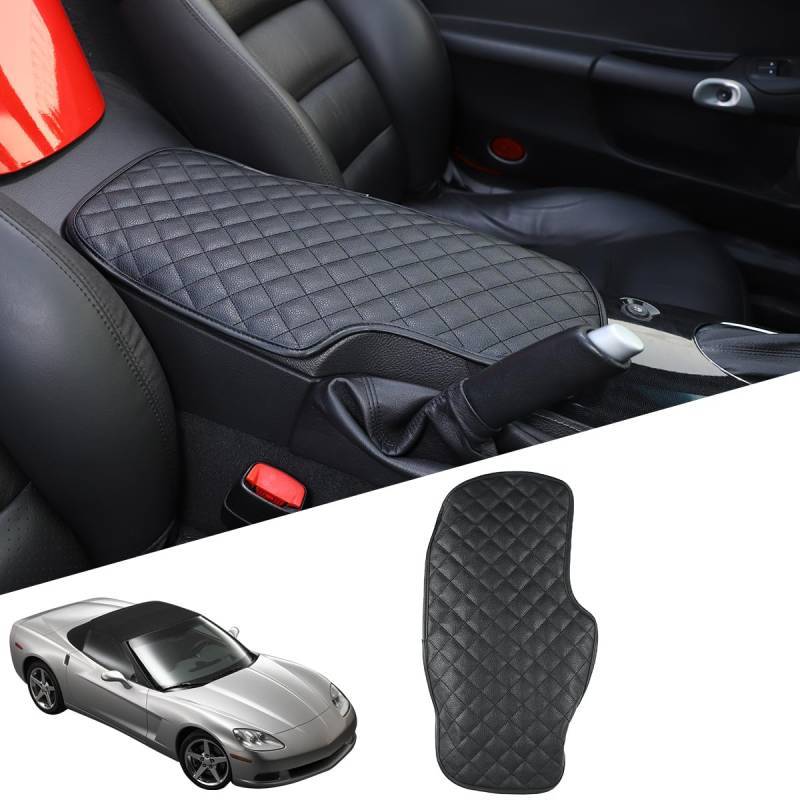 Auto Mittelkonsole Pad für Corvette C6 2005–2013 Auto Armlehne Bezug Leder Kissen Wasserdicht Auto Armlehne Sitzbox Schutz Zubehör (Leder) (Schwarz) von JONKOKO