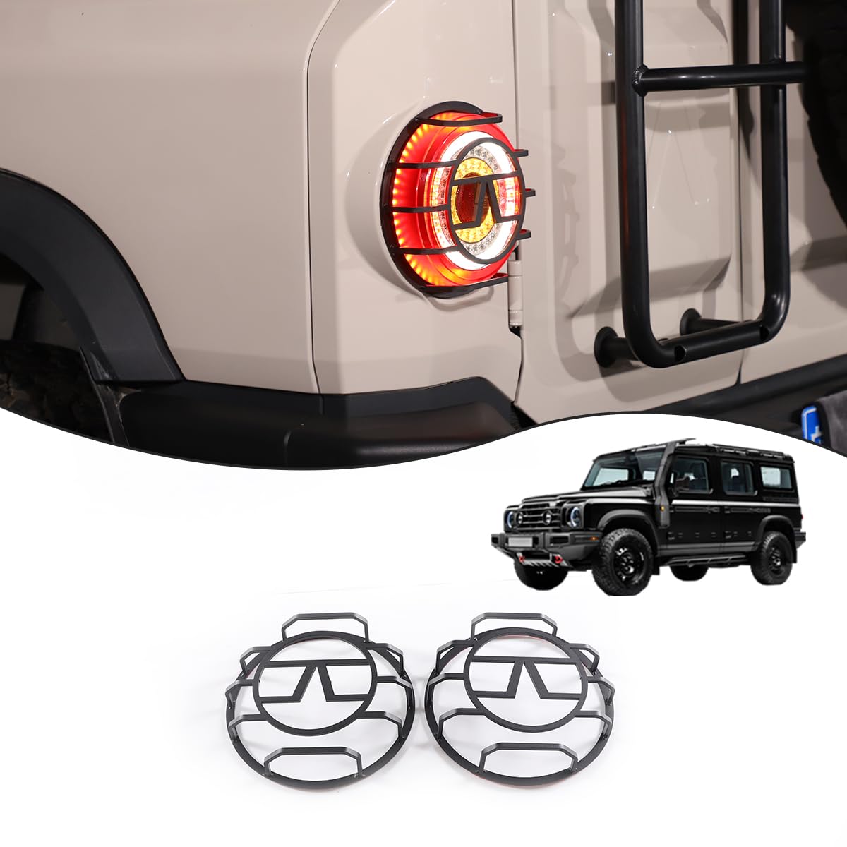 Schwarzer Karbonstahl Auto Rücklicht Lampe Guard Trim Protector Cover Kompatibel mit Ineos Grenadier 2020-2024 Auto Rücklicht Rücklicht Guards Außen Dekoratives Zubehör Schwarzer Karbonstahl Auto Rücklicht Lampe Guard Trim Protector Cover Kompatibel mit Ineos Grenadier 2020-2024 Auto Rücklicht Rücklicht Guards Außen Dekoratives Zubehör von JONKOKO