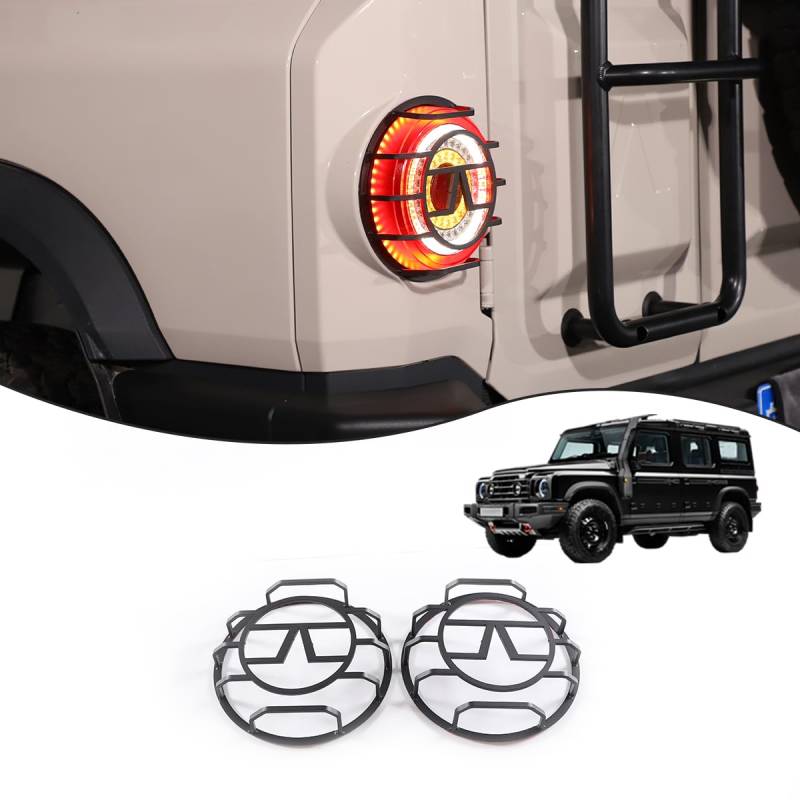 Schwarzer Karbonstahl Auto Rücklicht Lampe Guard Trim Protector Cover Kompatibel mit Ineos Grenadier 2020-2024 Auto Rücklicht Rücklicht Guards Außen Dekoratives Zubehör von JONKOKO