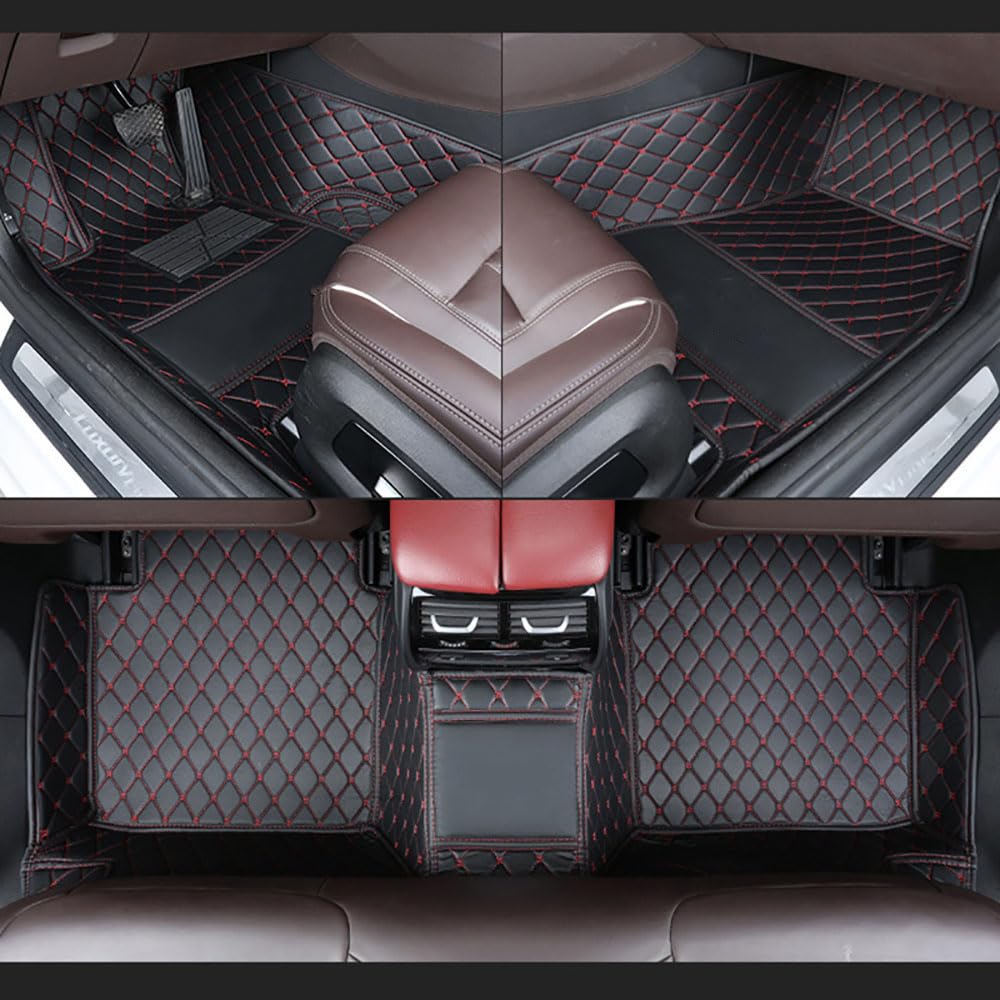 Nach Maß Auto FußMatten PU-Leder Allwetter Wasserfest Antirutsch FußMatten für Audi A6 Allroad Quattro (4G, C7) 2014-2016, Genaue Passform,Black-red von JOSKAA