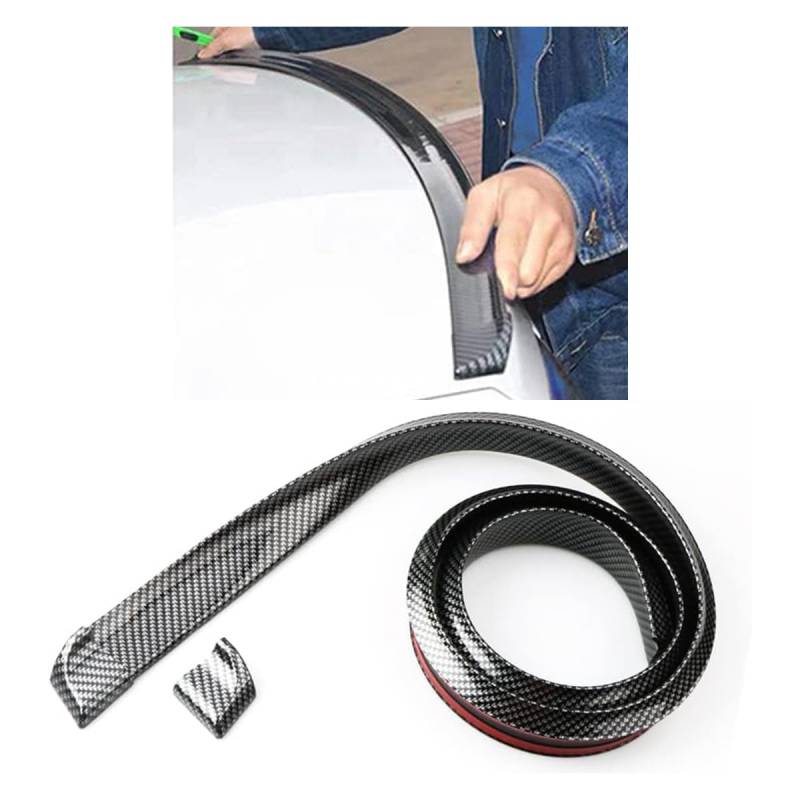 Auto Heckspoiler Dachlippe Kit, Kohlefaser 3D Gummi Kofferraum Spoiler Trim Strip Cool Auto Dekoration, Universal Stanzfrei Fahrzeug Außen Zubehör Aufkleber (Kohlefaser Schwarz) von JOYCOURT