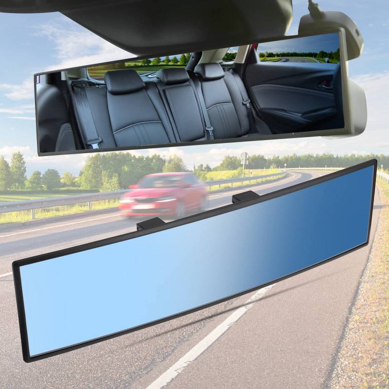 Auto Panorama Rückspiegel, Universal Auto Innenspiegel, Blendschutz Auto Rückspiegel zum Aufstecken 11,81 Zoll, Weitwinkel Spiegel für Autos, SUVs, Lkw, Pkw(Blau) von JOYTUTUS