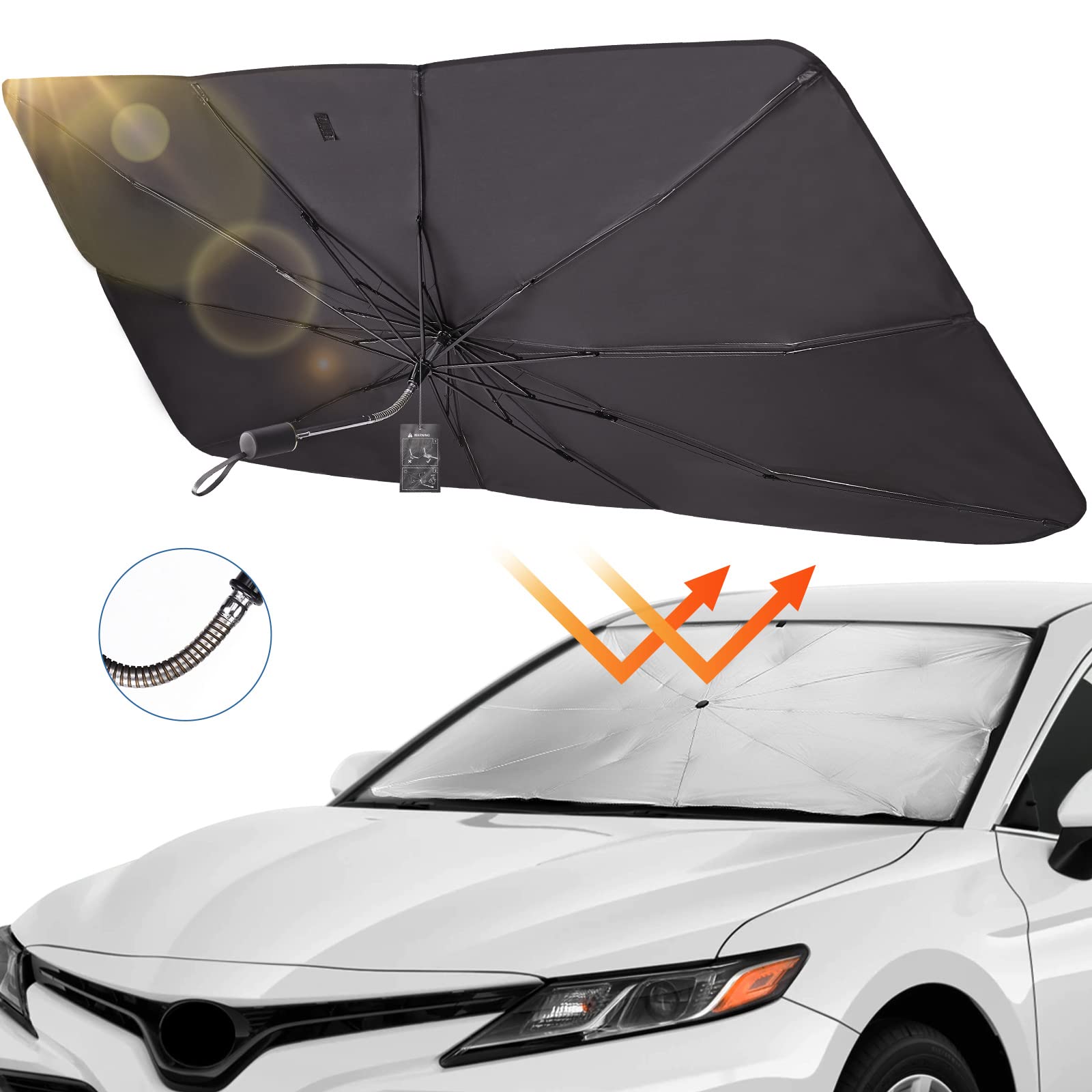 Sonnenschutz Auto Frontscheibe, mit UV-Schutz für Windschutzscheibe, Sonnenschirm mit Verstellbarer Stange, für die meisten Autos SUVs(Mit EU-patentiertes Design) von JOYTUTUS