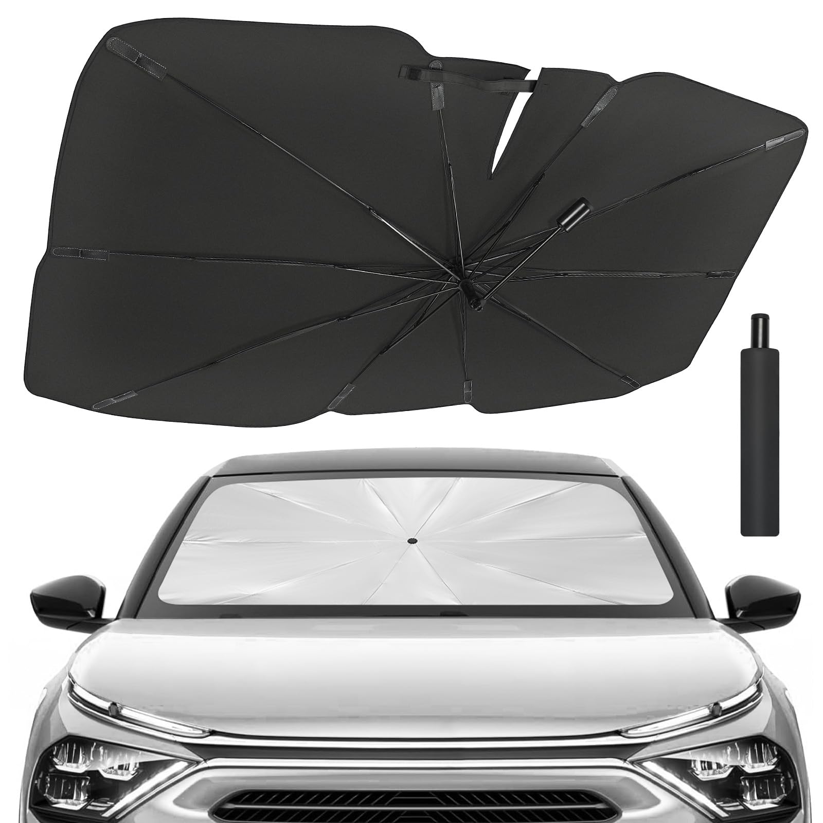JOYTUTUS Sonnenschutz Auto Frontscheibe, mit UV-Schutz für Windschutzscheibe, Sonnenschirm mit Verstellbarer Stange, für die meisten Autos SUVs(Mit EU-patentiertes Design) von JOYTUTUS