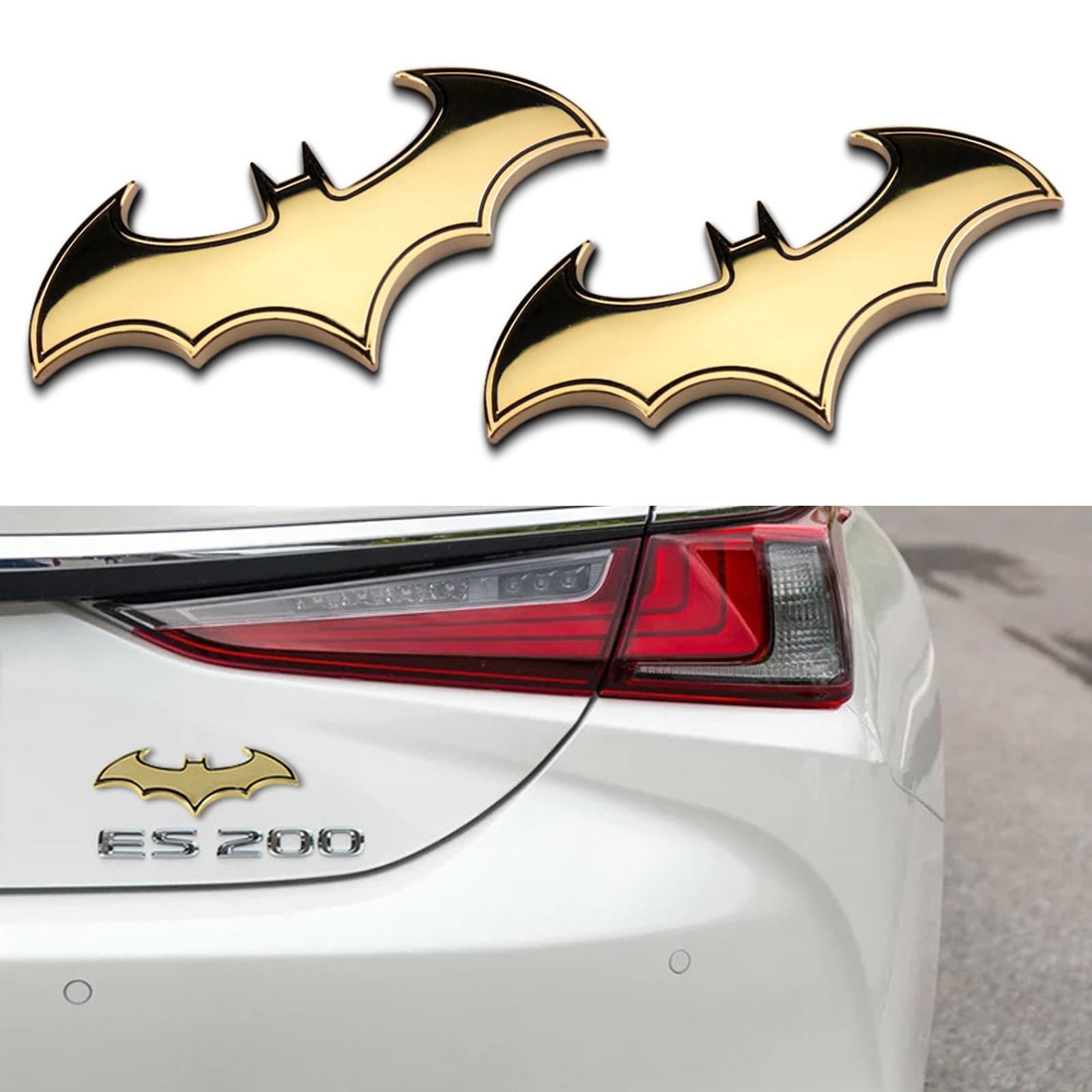 JOZMMZEOOA Auto Aufkleber 2 Stück Fledermaus Aufkleber Auto Metall Motorrad Aufkleber 3D Auto Sticker Autoaufkleber Tuning Multifunktional,für Auto Motorrad PC Laptop Zubehö (Gold) von JOZMMZEOOA