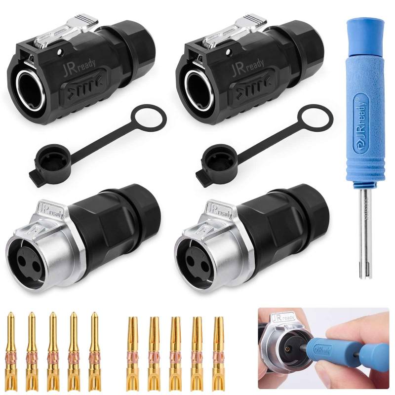 JRready JRSSWCONN CP20 2 Polig Industrieller Wasserdichter Steckverbinder 2 Satz IP68 Rundsteckverbinder Schnellverschluss Luftfahrtstecker PBT-Gehäusestecker Flanschdose mit Terminal und Removal Tool von JRready