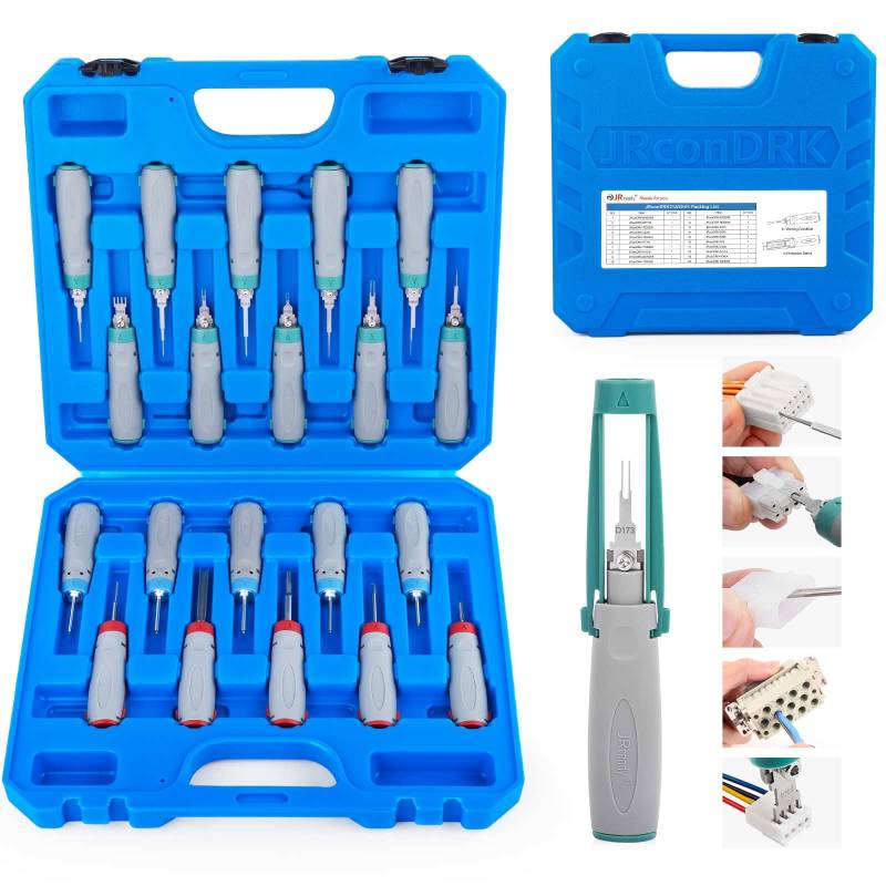 JRready JRconDRK21A20-01 Auspinwerkzeug Kit Neu Entriegelungswerkzeug Mit Schutzhülle Kompatibel mit Deutsch DT-Serie/MOLEX Micro-Fit-Serie/Metri-Pack-Serie/TE/AMP/Harting/WAIN D-Sub-Serie von JRready