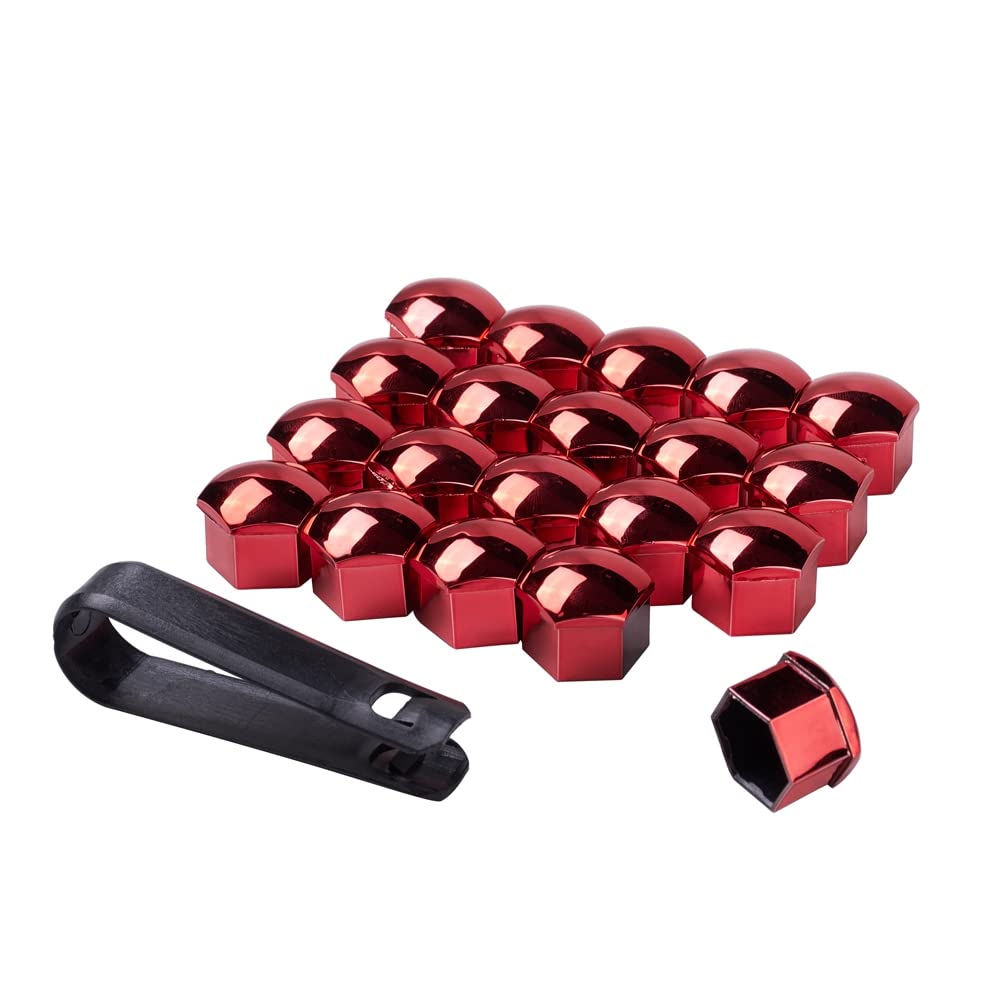 JSCARLIFE 20 Stück Radmutternkappen, universelle Reifennutternabdeckungen, Radmutterkappen mit Entfernungswerkzeug für Autos (rot, 17 mm) von JSCARLIFE